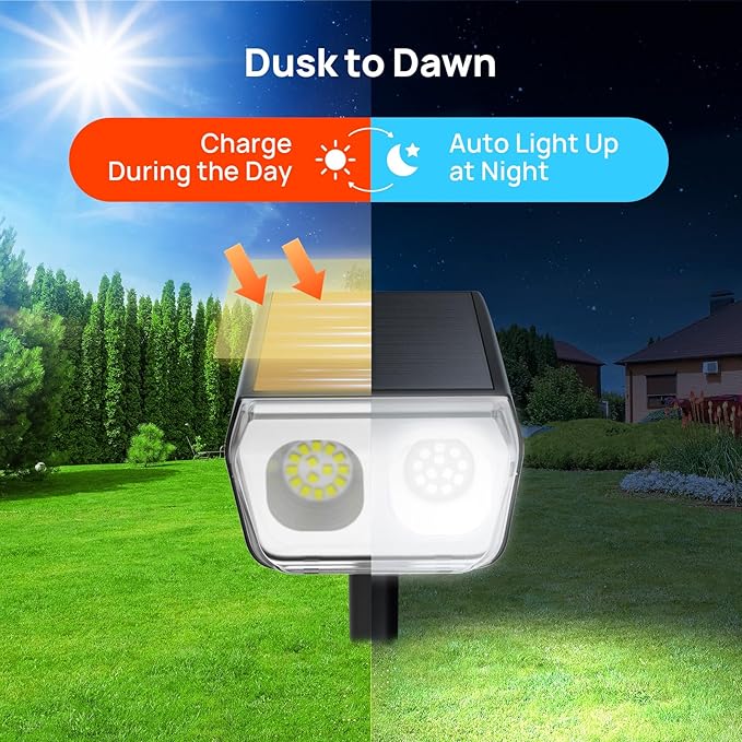 Consciot Solar Spot Lights Outdoor Waterproof, 24 LED Dusk-to-Dawn Solar Outdoor Lights, 2 in 1 Adjustable Wall Lights, Daylight Solar Landscape Spotlights for Garden Yard Wall Walkway, 4 Pack