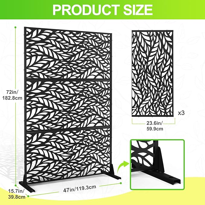 Outdoor Privacy Screen,72" H×47" W Metal Privacy Screen, Freestanding Privacy Fence Panels for Patio