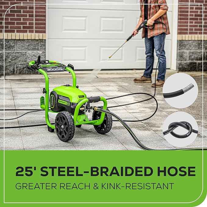 Greenworks 3000 PSI Pressure Washer (2.0 GPM Max) with Foam Cannon – Easily Remove Dirt and Grime on Siding, Fences, Patios,