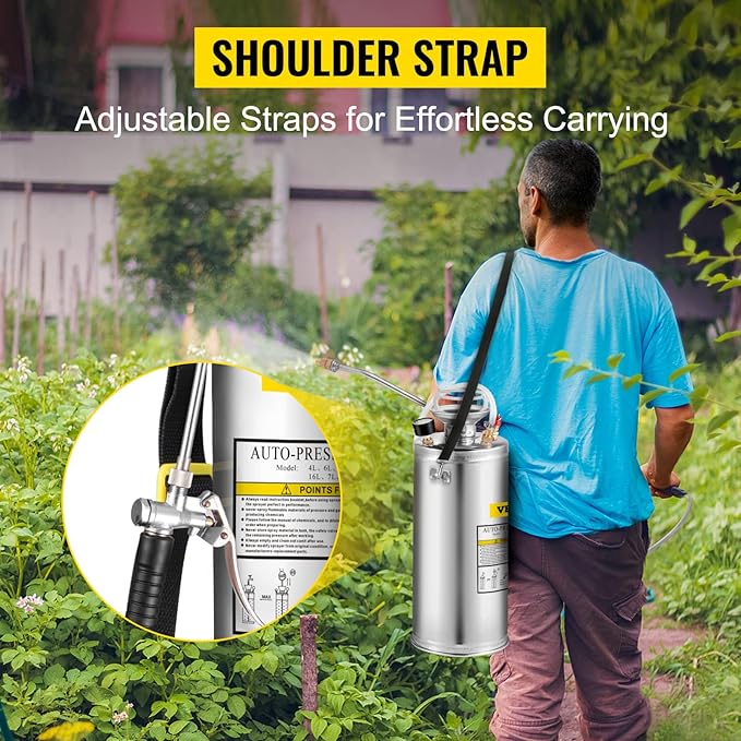 Happybuy 2 Gallon Stainless Steel Sprayer, 20" Wand & 3FT Reinforced Hose, Hand Pump Sprayer with Pressure Gauge, Safety Valve & Adjustable Nozzle, Weed Sprayers for Lawn, Gardening &Sanitizing1