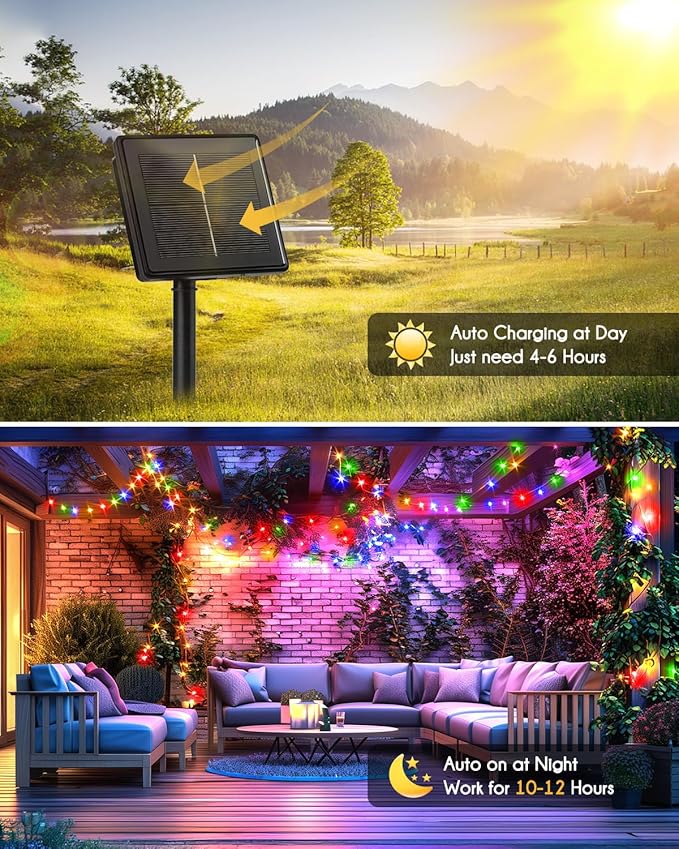 Brightown Solar String Lights for Outside, 2 Packs Total 39.2Ft 480 LED Solar Fairy Lights for Outdoor Waterproof with 8 Modes for Patio Party Garden Yard Home, Multicolor