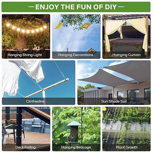 1/8" Wire Rope Kit, 200FT Steel Wire Cable, Vinyl Coated Stainless Steel Cable with Turnbuckles for Outdoor, Garden, Kitchen and Craft Projects