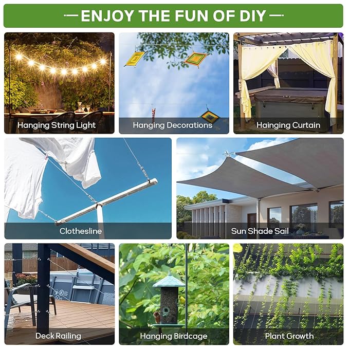 1/8" Wire Rope Kit, 100FT Steel Wire Cable, Vinyl Coated Stainless Steel Cable with Turnbuckles for Outdoor, Garden, Kitchen and Craft Projects