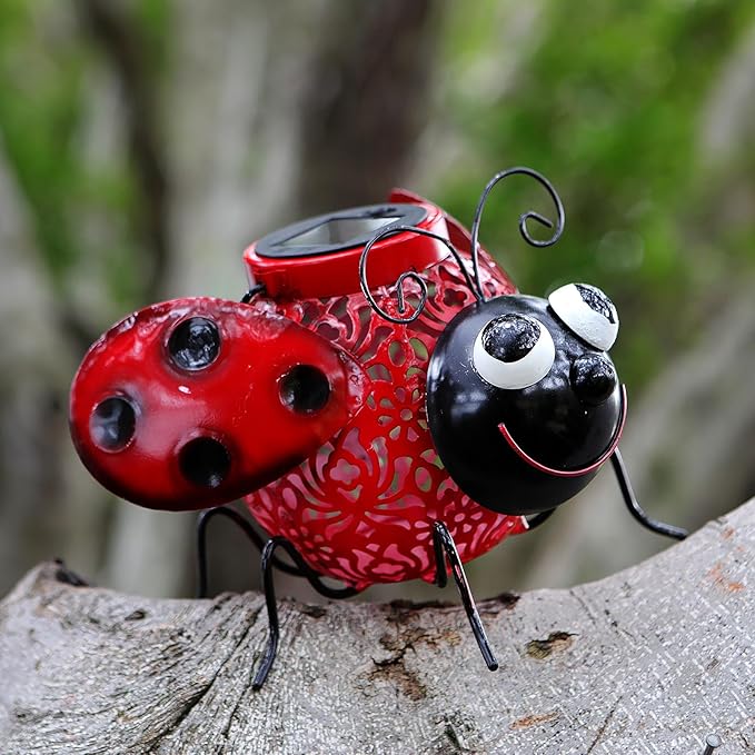 Teaeeno Ladybug Solar Light Lantern Garden Decor,Metal Animal Decorative Ladybug Sculpture,Garden Yard Lawn Backyard Ornament Decor,Home, Lawn, Patio,Metal Animal Ornament, Women/Gardening Gifts