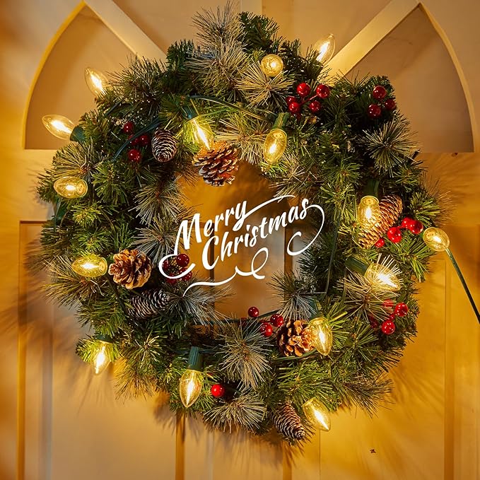 Vintage C9 LED Christmas Lights Outdoor Warm White, 50 Feet C9 String Lights for Christmas Tree Roofline Holiday Party Indoor Outdoor Garden Patio Backyard Cafe Xmas Decoration, Green Wire