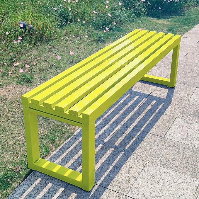 Weatherproof Metal Dining Bench, Outdoor Bench Backless Patio Bench 2-Person Farmhouse Bench Garden Bench for Kitchen, Living Room, Entryway(Yellow,40in)