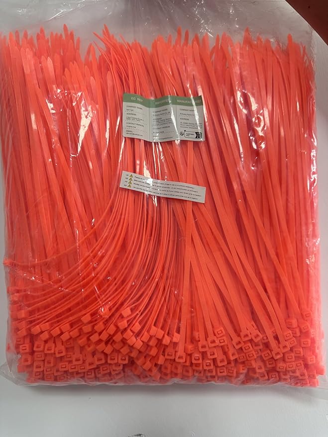 XINGO 1000 PCS Orange Zip Ties 12 Inch, 60 LBS Tensile Strength, Self-Locking Nylon Plastic Nylon PA66 Wire Ties for Indoor and Outdoor Use