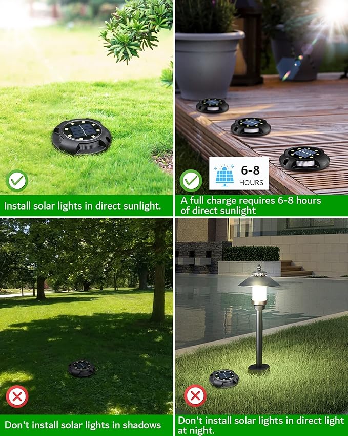 Biling Solar Outdoor Lights - 12 Pack, Bright Uplight Sidelight, Waterproof Deck Lights for Yard, Walkway, Garden, Poolside (White)