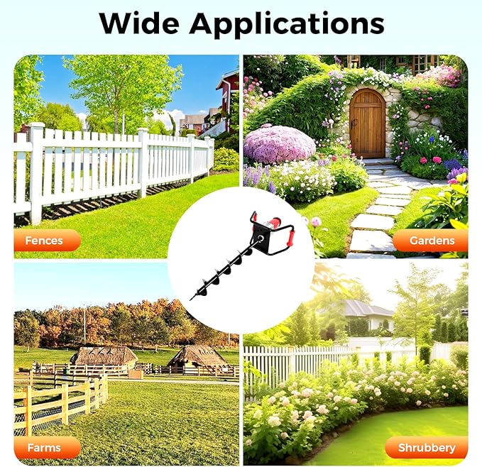 Post Hole Digger, 1500W Electric Post Hole Auger Earth Auger Digging Dril Digging Machine with 6" Digging Auger Bit and Extension Bar Set for Planting, Trenching in Garden (1500W,1x6" Drill)