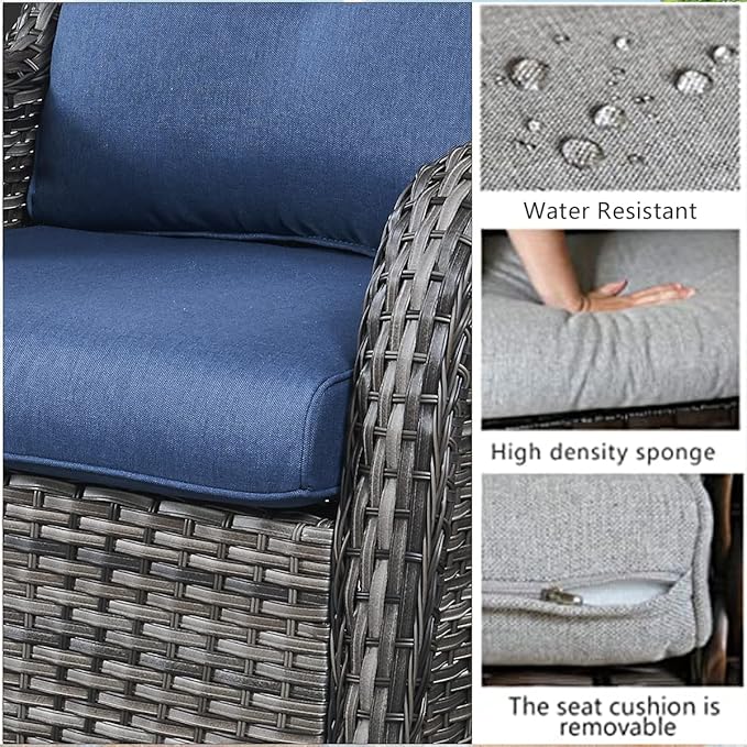 HUMMUH 6 Pieces Outdoor Patio Furniture Set Wicker Swivel Patio Chairs with Ottomans 2 Seater Outdoor Sectional Sofa/Patio Loveseat with Coffee Table