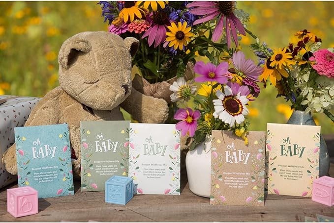 BENTLEY SEED CO. Oh Baby Seed Packets|Girl or Boy Baby Shower Favors for Guests | 25 Wildflower Seed Packets | Pre-Filled | Bouquet Wildflower Mix | Non-GMO Seeds | Gender Neutral | Eco-Friendly Gift