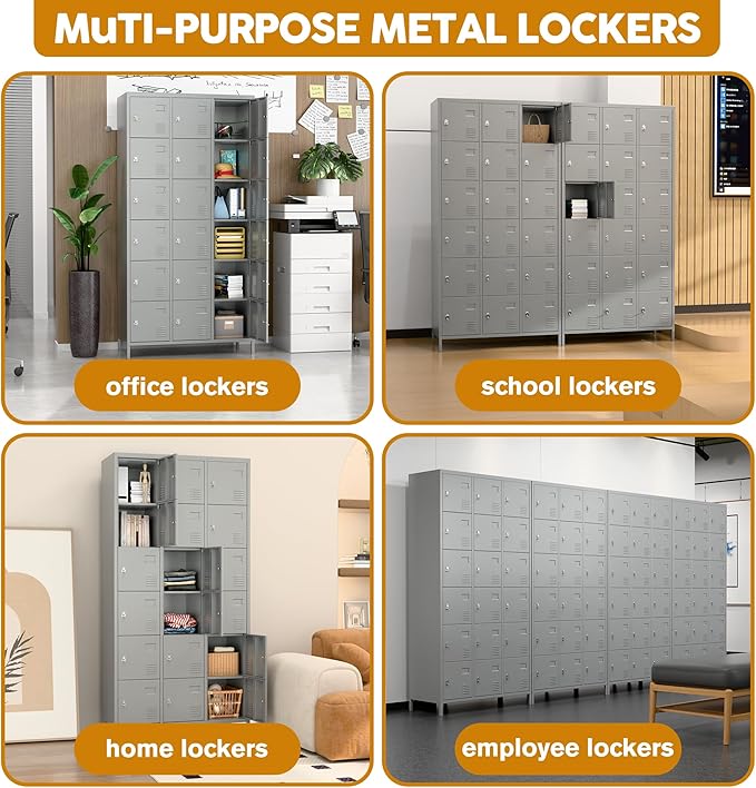 18 Doors Metal Storage Locker with Business Card Holder, 72" H Employees Lockers Storage Cabinet for Home, Office, Gym, School, Assenbly Required, Light Gray