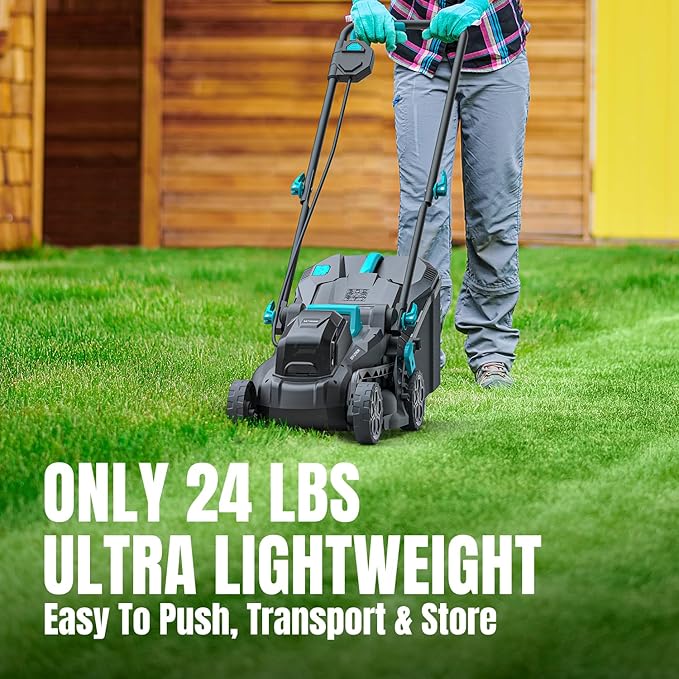 Electric Lawn Mower with Brushless Motor, 20V 13 inch Cordless Lawn Mower with 5-Position Cutting Height Adjustment, 2x4.0Ah Battery and Charger Included