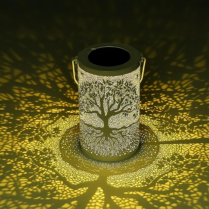 Holiday Decor, The Tree of Life Solar Lantern Outdoor Waterproof, Hanging Solar Light, Weather Resistant, Metal Garden Decor Outdoor, Thanksgiving Christmas Table Decor Indoor, Gifts for Women