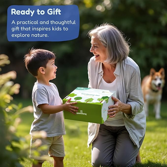 Gardening Set, Tool Kit, for Kids, STEM, Includes Tote Bag, Spade, Watering Can, Rake, Fork, Trowel and Gloves (Sunshine)