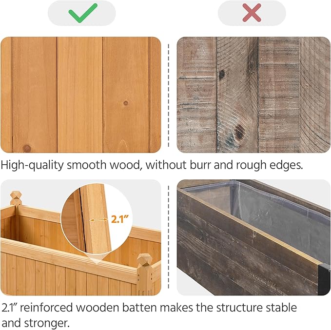 Yaheetech 46″ L × 23.5″ W × 16″ H Wooden Raised Garden Bed, Horticulture Wood Rectangular Garden Planter Outdoor, Raised Planter Box for Yard/Greenhouse/Vegetable/Flower/Herbs, Light Brown, 2pcs