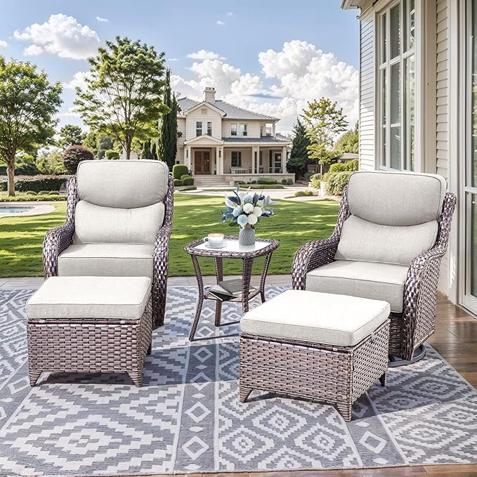 HUMMUH Wicker Patio Furniture Set 6inch Thick Cushion Deep Seat Outdoor Swivel Rocker Patio Chairs Set of 2 with Ottomans Conversation Set for Porch Garden Deck