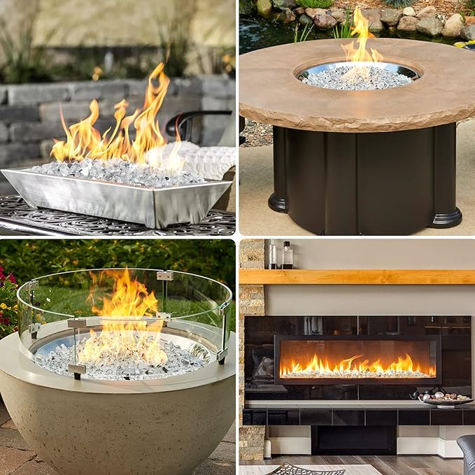 Mr. Fireglass 10 Pounds Fire Glass - 1/4 Inch High Luster Reflective Tempered Glass Rocks for Fireplace Fire Pit Table and Landscaping, Platinum