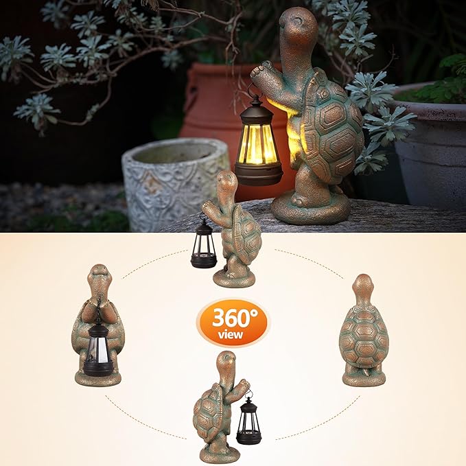 Turtle Solar Powered Outdoor Garden Statue, Resin Turtle Statue with Solar Light Lantern, Decorative Lawn, Yard Outdoor Turtle Decoration. Unique Home Decoration, Gifts for Women