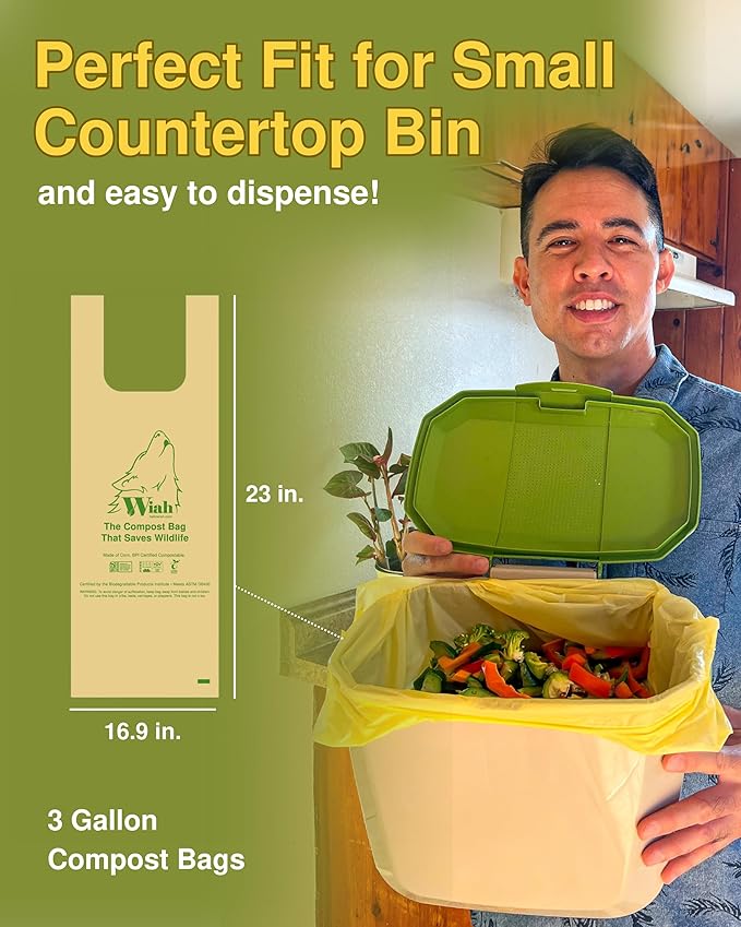 Small Compost Bags for Countertop Bin - Extra Strong 50-Count Compostable Trash Bags 3 Gallon - BPI Certified - Supports Wildlife - Premium 3 Gallon Compostable Bags for Kitchen Compost Bin