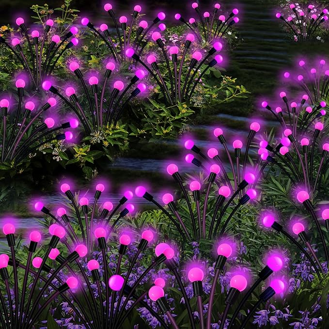 Solar Garden Lights Outdoor, 4 Pack 40 LED Solar Pink Firefly Lights Waterproof, Starburst Solar Wind Swaying Lights for Outside Yard Patio Planter Flower Bed Walkway Christmas Decoration