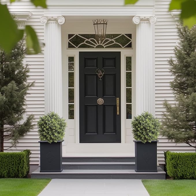 Artificial Topiary Ball Tree, 2 Pack Artificial Plants Outdoor, Ball Shaped Boxwood Topiary, Artificial Shrubs Potted for Indoor and Outdoor (22inch)