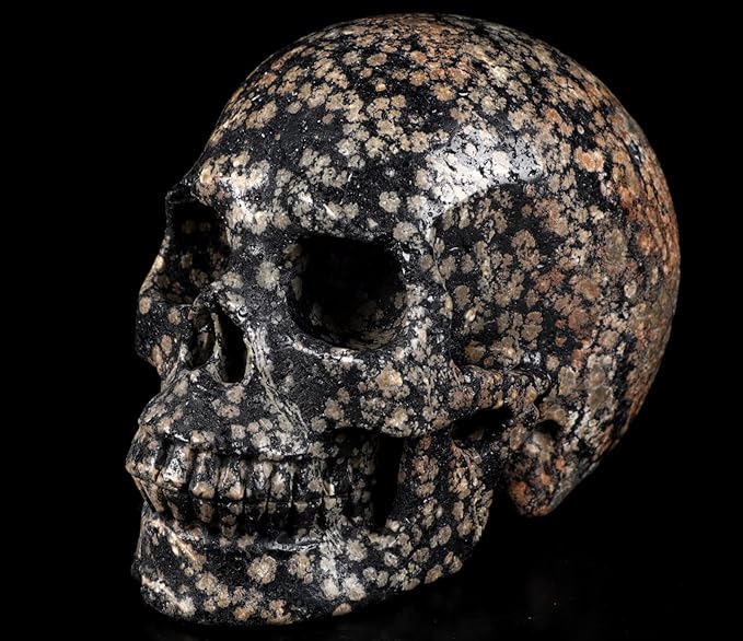 Skullis 5.0" Snowflake Obsidian Carved Crystal Skull, Hand Carved Gemstone Fine Art Sculpture, Reiki Healing Stone Statue.1397 Z8