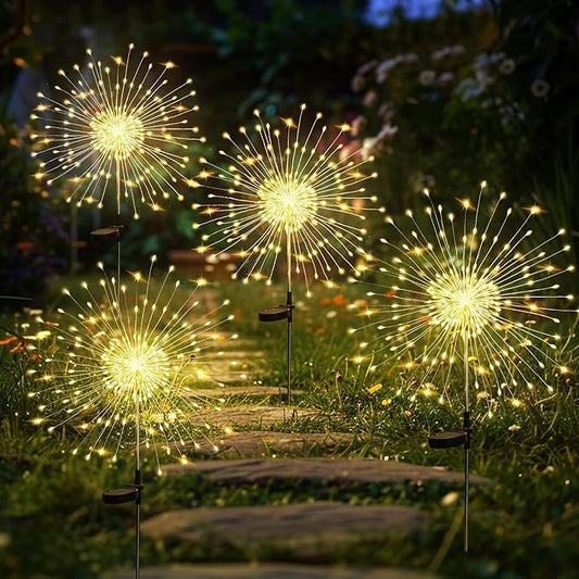 4 Pack Solar Firework Lights 150 LED Create Magical Nights, Waterproof Starburst Fairy Lights for Garden Yard Patio Christmas Romantic Wedding Party Decor(Warm White)