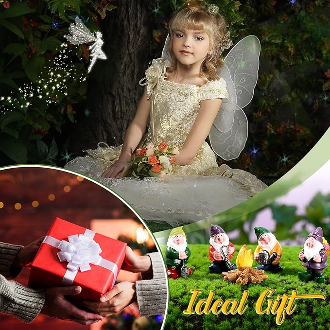 HyDren 100 Sets Garden Gnome Statue Set Mushroom House Solar Light Gnome Miniatures Figures Decor Fairy Resin Statues Garden Accessories for Yard Patio Lawn Outdoor Micro Landscape Ornaments