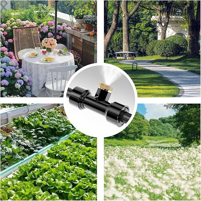 Misting Nozzles Kit Include 24 Pcs Misting nozzle 20 Pcs Misting 4 Pcs Plug nozzle tees for Outdoor Spray Cooling System (48 Pieces)
