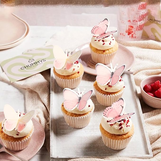 60 PCS Butterfly Cupcake Toppers Edible Butterfly Cake Decorations Edible Butterflies Cupcake Picks for Butterflies Theme Baby Shower Happy Birthday Party Cake Decoration Supllies Pink