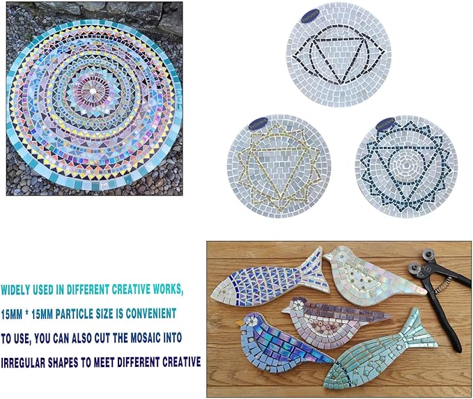 SMEIINIK 500g/1.1lb Bulk Iridescent Color Glass Mosaic Tiles for Crafts,Square Glass Mosaic Pieces for Mosaic Works,Mosaic Material (WJ17-18)