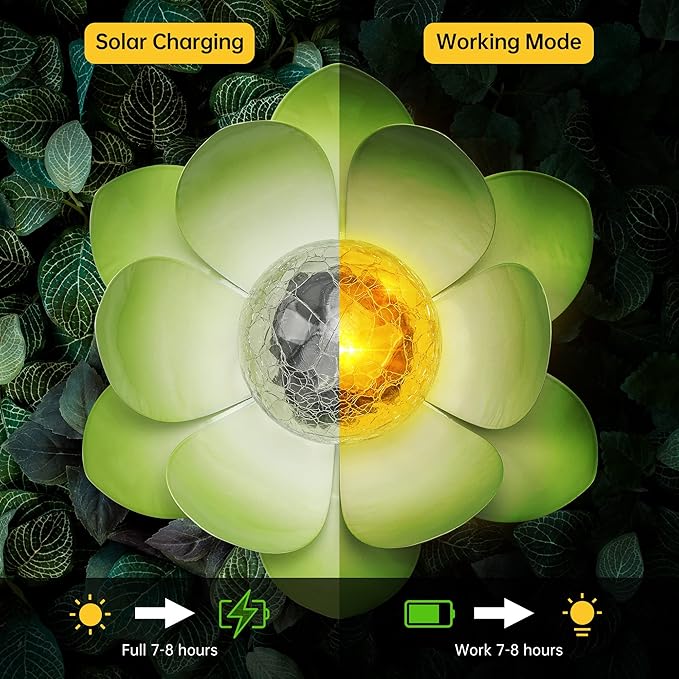 Solar Lights Outdoor, Garden Decor, Cracked Globe Glass, Waterproof Metal Solar Garden Light for Pathway, Patio, Lawn, Yard, Ground