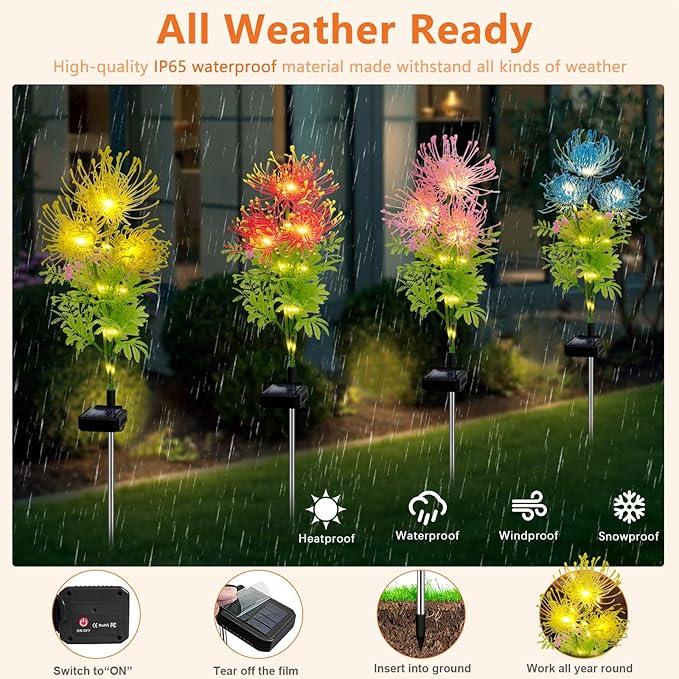 TEDOF Solar Garden Lights Outdoor, 4 Pack Solar Flower Lights for Outside, Upgraded Durable Solar Panel, Solar Lights Outdoor for Garden Decoration,Patio Yard Decor and Gift for Mother