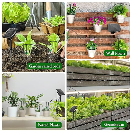 Solar Drip Irrigation System for Garden, Automatic Drip Irrigation Kits,Plants Self Watering Devices for Vacation,Solar Powered Water Pump for Potted Plants,Raised Beds,Greenhouse (15 Pots)