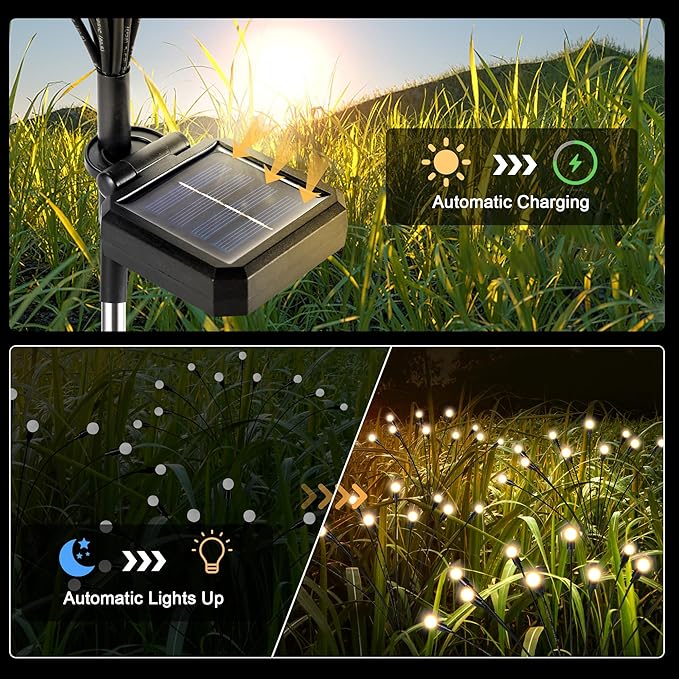 Solar Lights Outdoor Decoration, Waterproof Xmas Outdoor Lights Decor for Yard, Patio, Garden, and Front Porch, 60 LEDs Swing with The Wind (6 Pack, Warm White)