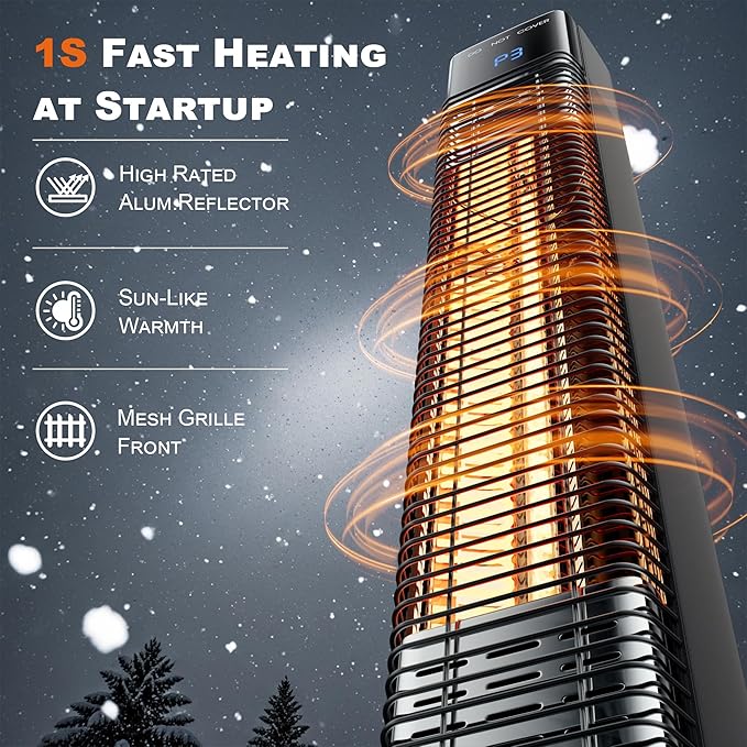Patio Heater for Outdoor,1500W Electric Infrared Radiant Heaters with Remote for Garage Bedroom Backyard, Room Space Heater with 24H Timer,3 Heat Settings,Tip-over Protection for Indoor, 25"