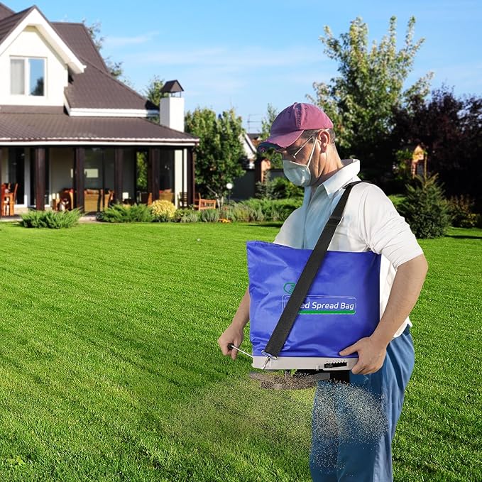 Zipcase 25lb Bag Seed Spreader with Waterproof Bag, Rare Baffle and Accurate Gears, Handheld Grass Seed Spreaders for Lawns, Blue