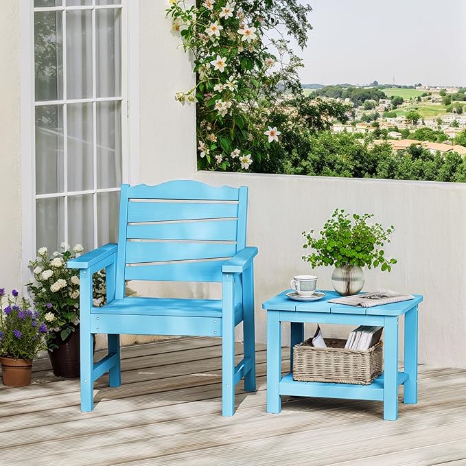 Patio Chairs Set of 2, Weatherproof HIPS Outdoor Dining Chair with Ergonomics Wide Seat, 400lbs Capacity Outdoor Chairs for Garden, Porch, Lawn & Backyard, Lake Blue