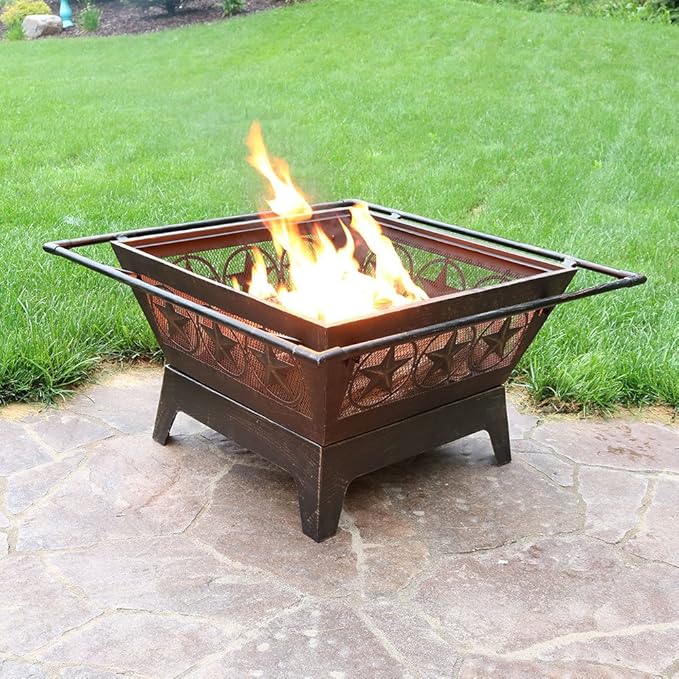 Sunnydaze Northern Galaxy 32-Inch Outdoor Fire Pit with Grill Grate, Spark Screen, and Poker - Heavy-Duty Wood-Burning Fire Pit for Outside