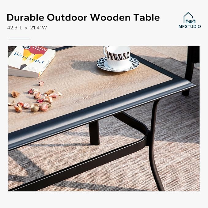 MFSTUDIO 4 Pieces Outdoor Patio Furniture Set, Metal Outdoor Conversation Set, Rattan Wicker Patio Sectional with 2 x Swivel Single Sofa, 3-Seat Sofa, 1 x Coffee Table, Navy Blue