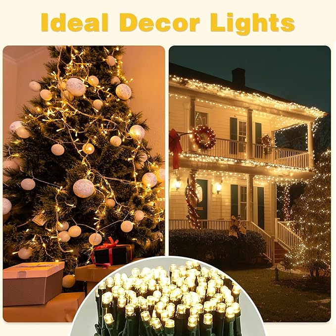 2 Pack Solar String Lights Outdoor, 200 LED Extra-Long 78 FT Solar Lights Outdoor with 8 Lighting Modes, IP65 Waterproof for Garden, Patio, Xmas, Balcony, Wedding, Party (Warm White)