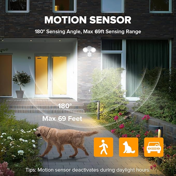 UME 2 Pack 32W 3500 Lumen LED Security Lights Motion Sensor Light Outdoor, 5000K Daylight, IP65 Waterproof, Dusk to Dawn, Motion Detector Flood Light for Garage, Yard, Porch-White