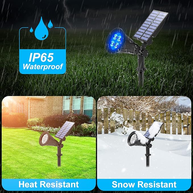T-SUN Blue Solar Spotlights, Solar Lights Outdoor Waterproof, Auto ON/Off Adjustable Solar Garden Pond Lights for Tree, Patio, Yard, Garden, Driveway, Stairs, Pool Area (Blue- 2 Pack)