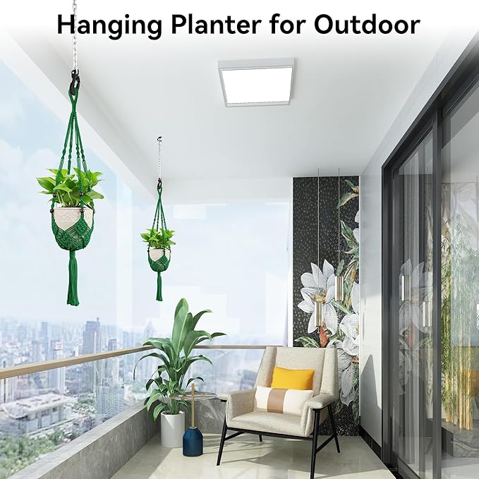 USLAI Macrame Handmade Basket Plant Hanger (2-Pack), for 3-8 Inch Pots, Indoor Outdoor Strong Hanging Planter Flower Pot Holder with Beads and Tassels, Boho Home Decor (POTS NOT Included) (Green)