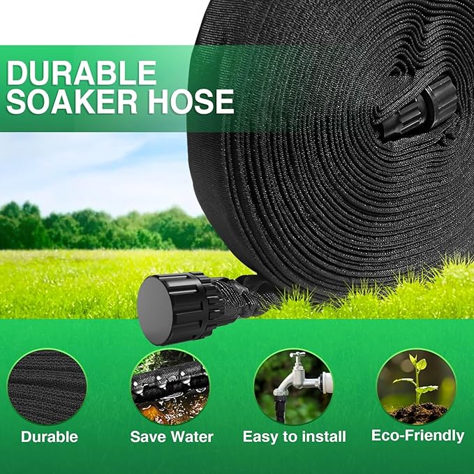 Lefree Soaker Hose 50 FT for Garden Irrigation, Soaker Hose for Lawn and Flower Beds, 2024 Upgraded Flat Soaker Hose Saves 80% Water, Flexible Durable Drip Hose for Trees, Shrubs.(25FT*2Pack)