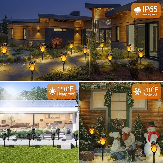 Solar Lights Outdoor Waterproof, Upgraded 6 Pack Solar Torch Light with Flickering Flame for Garden Decor, Mini Solar Outdoor Lights LED Tiki Torches for Outside Patio Yard Pathway Decoration