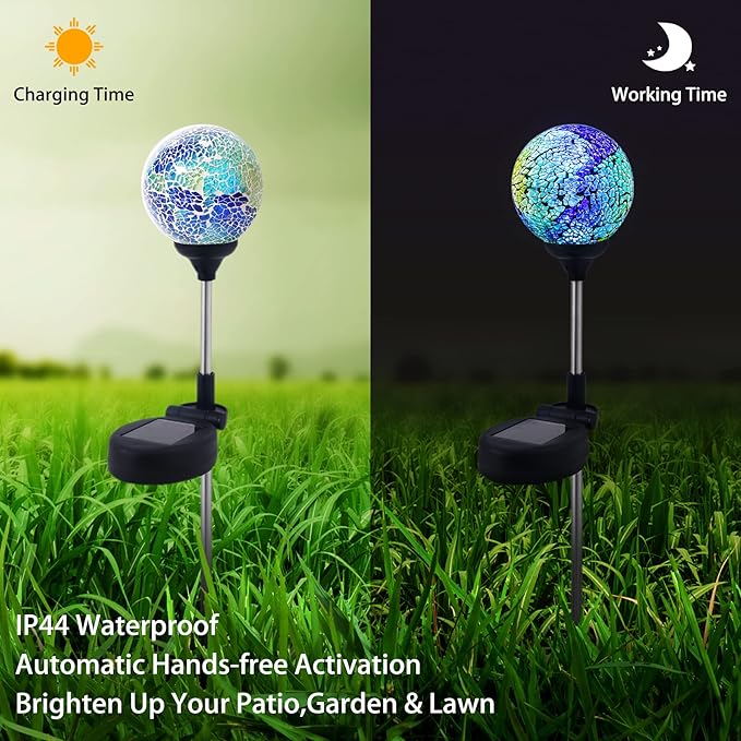 WNP Outdoor Mosaic Solar Light Stake Decor for Garden Waterproof,Color Glow Solar Powered Led Light Decorative Outdoor Landscape Blue Glass Ball Solar Absorb Birhtday Gift Lights for Mom Yard,Path