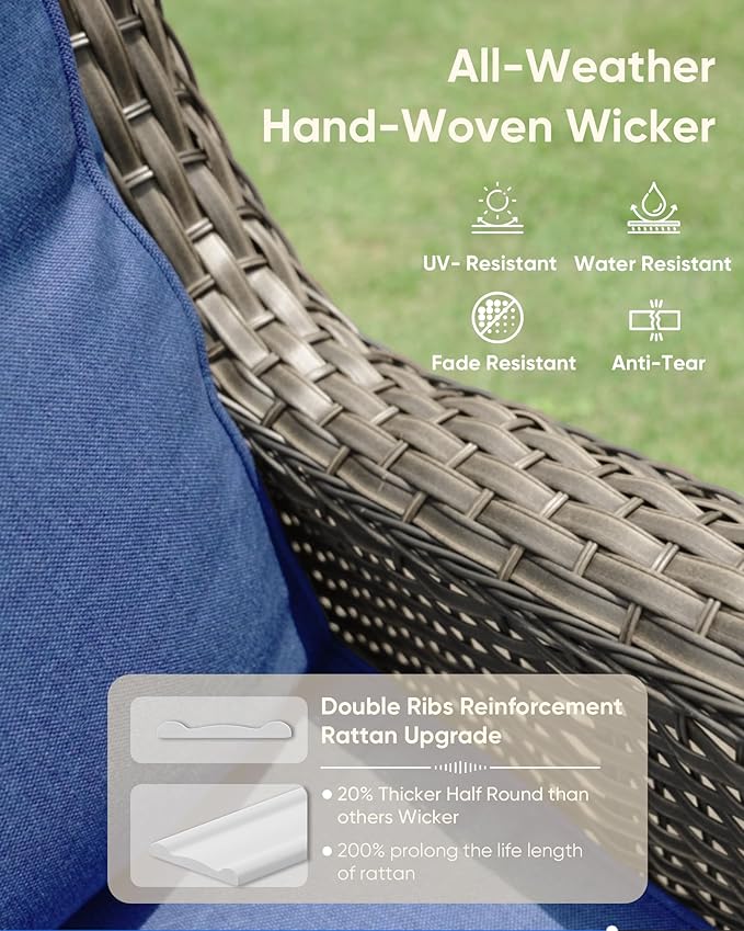 HUMMUH High Back Outdoor Swivel Rocker Patio Chairs Set of 2 with 5-Inch Thick Cushions, All-Weather Wicker Patio Furniture for Porch,Poolside, Deck, and Yard (with Cover)