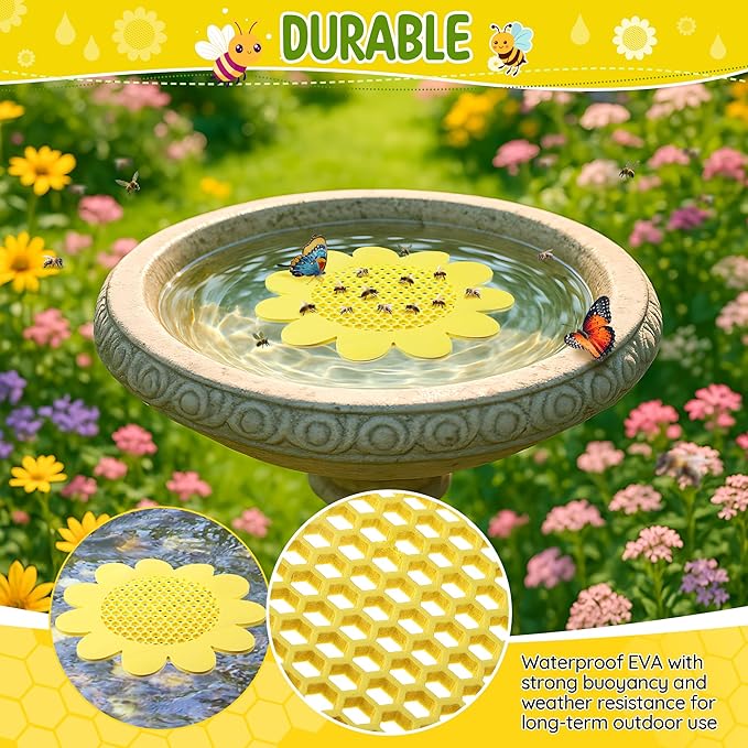 Enhon 4 Pack Bee Watering Station, 8.5 inch Sunflower Floating Bee Island, Butterfly Feeder, Pontoon Watering Station for Butterfly Insect Feeding, Bath and Outdoors Garden Decor